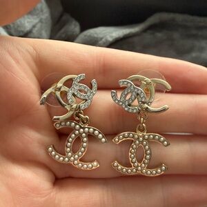 CHANEL Gold and Silver Logo Earrings